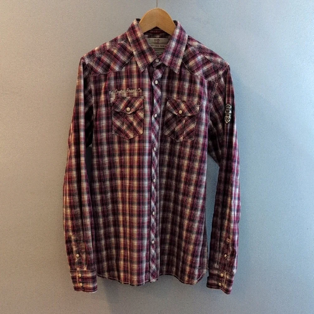 Scotch & Soda Men's Medium Western Long Sleeve Snap Button Down Plaid Shirt - Picture 3 of 16